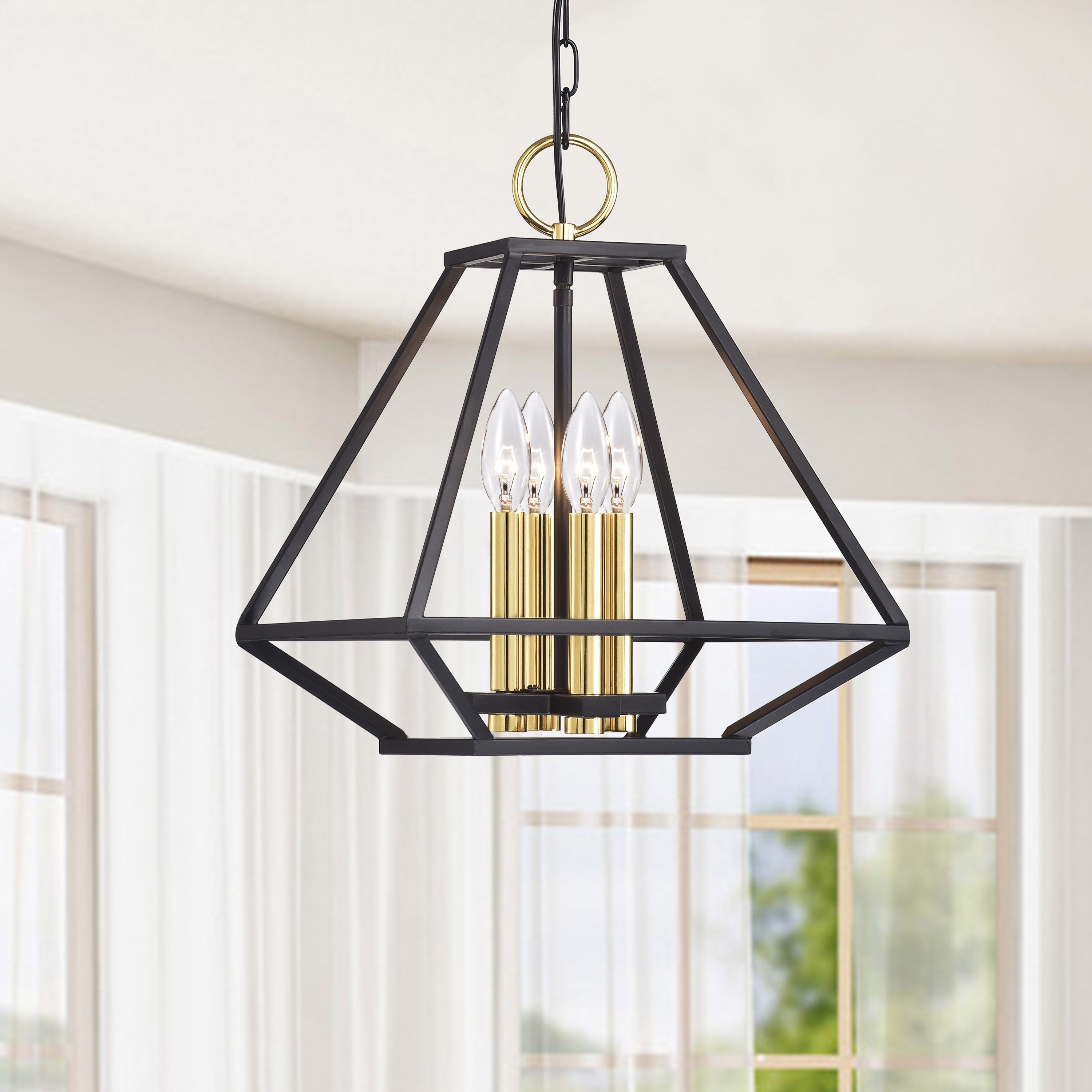 Joshua 4-Light Black and Soft Gold Ironwork Pendant Chandelier - Chandeliers For Bedrooms by Overstock.com