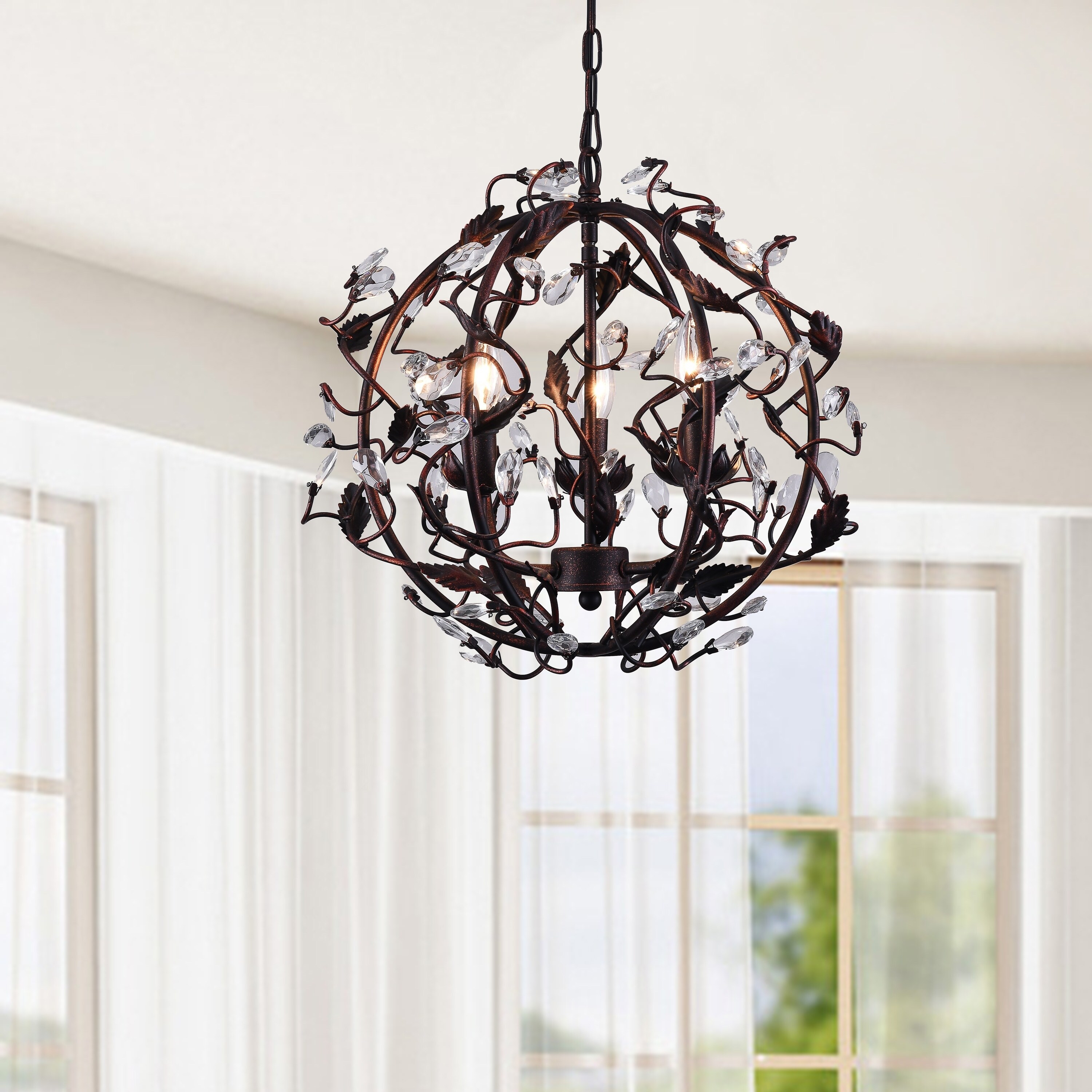 Holly Antique Copper 3-Light Crystal and Iron Orb Chandelier - Chandeliers For Bedrooms by Overstock.com