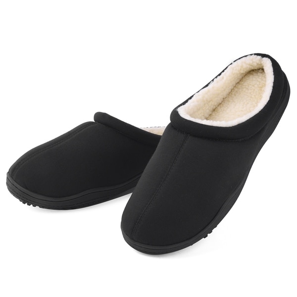 Medium, Black Sole Selection Clogs Shoes Fur Lined Slippers Winter Breathable Indoor Outdoor Walking Warm Non-Slip House Shoes for Men