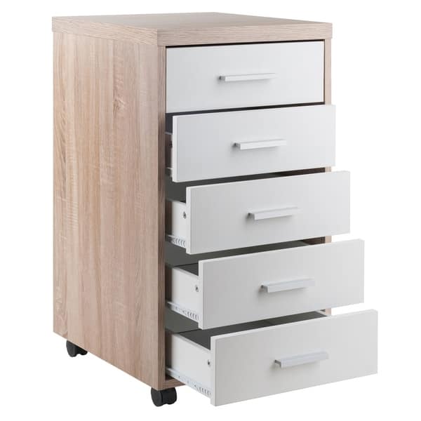 Shop Winsome Kenner Mobile Storage Cabinet With 5 Drawers Reclaimed Wood White Overstock 25982251