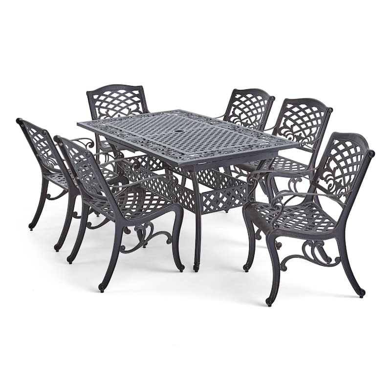 Phoenix Outdoor 6-Seater Cast Aluminum Dining Set with Expandable Table by Christopher Knight Home