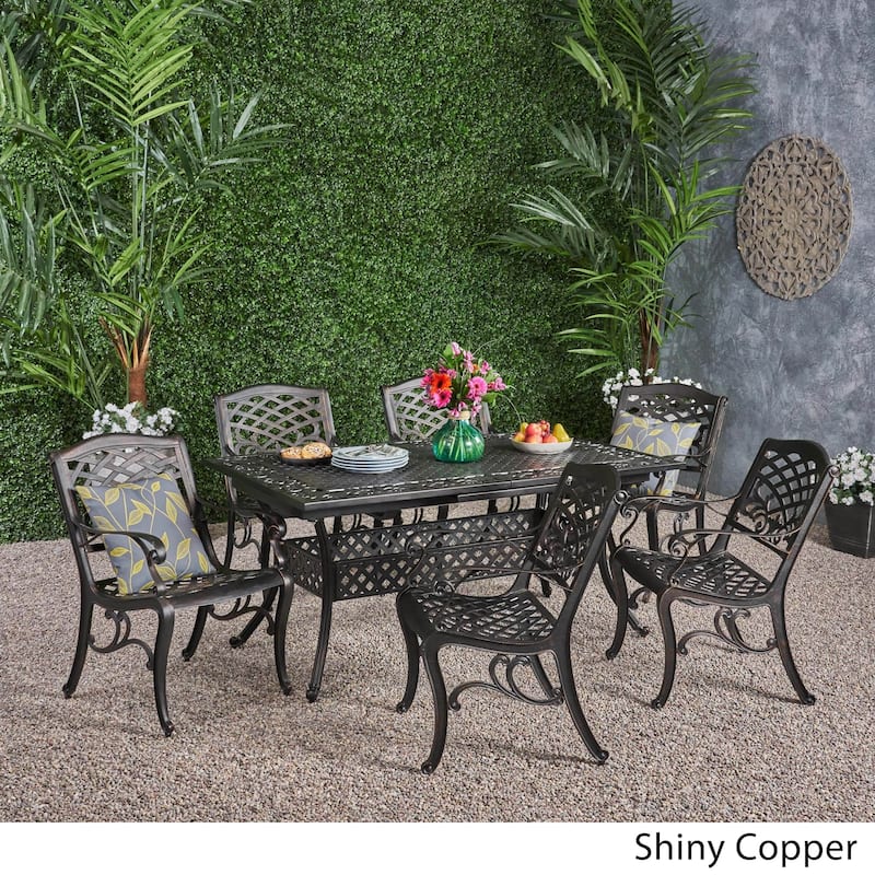 Phoenix Outdoor 6-Seater Cast Aluminum Dining Set with Expandable Table by Christopher Knight Home