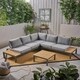 Eldon Outdoor V-Shaped Aluminum and Wood Sofa Set by Christopher Knight Home - Thumbnail 5