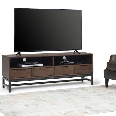 WYNDENHALL Devlin Solid Hardwood 60 inch Wide Modern Industrial TV Media Stand in Walnut Brown For TVs up to 65 inches