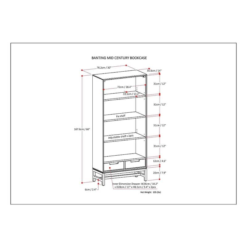 WYNDENHALL Devlin SOLID HARDWOOD and Metal 66x30 inch Rectangle Industrial Bookcase - 30"w x 14"d x 66" h