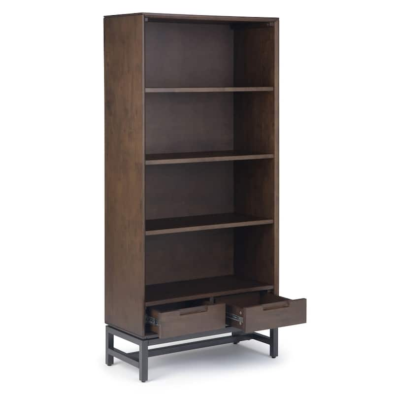 WYNDENHALL Devlin SOLID HARDWOOD and Metal 66x30 inch Rectangle Industrial Bookcase - 30"w x 14"d x 66" h