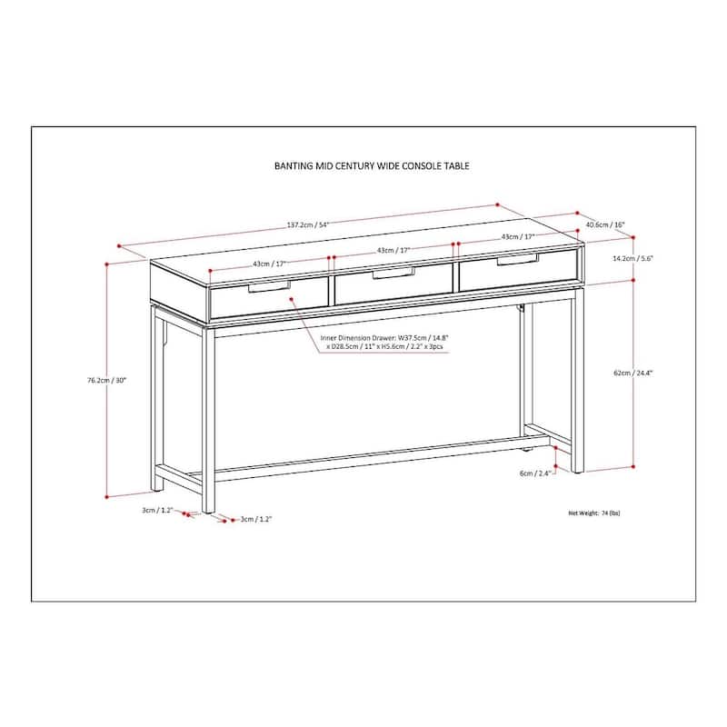 WYNDENHALL Devlin SOLID HARDWOOD and Metal 54 inch Wide Industrial Wide Console Table in Walnut Brown - 54"W x 16" D x 30" H