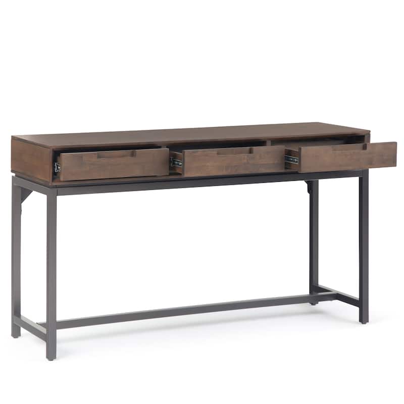 WYNDENHALL Devlin SOLID HARDWOOD and Metal 54 inch Wide Industrial Wide Console Table in Walnut Brown - 54"W x 16" D x 30" H