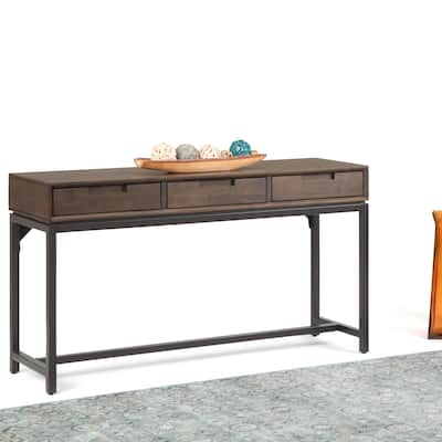 WYNDENHALL Devlin SOLID HARDWOOD and Metal 54 inch Wide Industrial Wide Console Table in Walnut Brown - 54"W x 16" D x 30" H