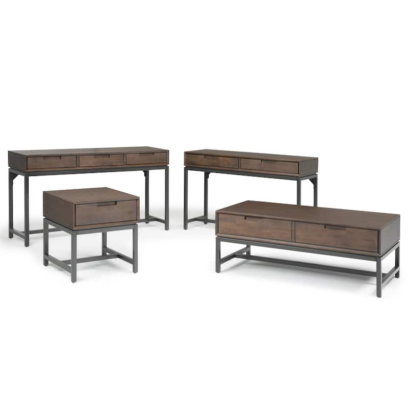 WYNDENHALL Devlin SOLID HARDWOOD and Metal 54 inch Wide Industrial Wide Console Table in Walnut Brown - 54"W x 16" D x 30" H