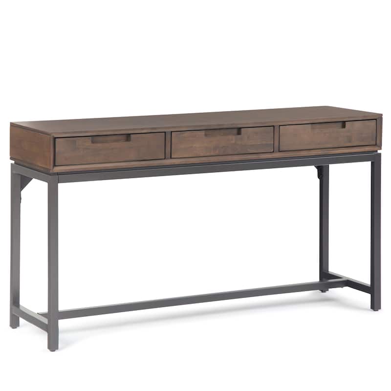 WYNDENHALL Devlin SOLID HARDWOOD and Metal 54 inch Wide Industrial Wide Console Table in Walnut Brown - 54"W x 16" D x 30" H