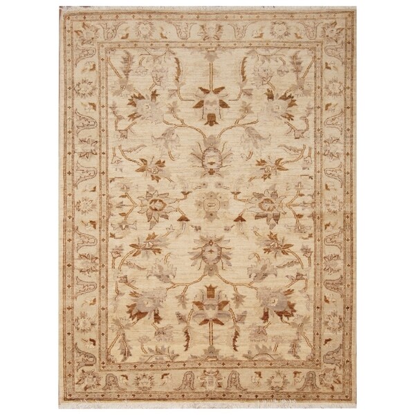 Handmade Vegetable Dye Oushak Wool Rug (Afghanistan) - 5' x 6'8