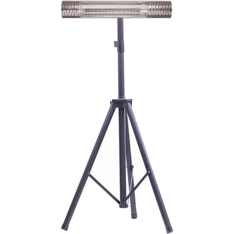 Hanover 30.7" Wide Electric Carbon Infrared Heat Lamp with Remote Control and Tripod Stand, Silver/Black