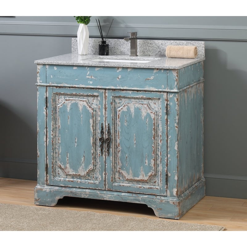 36" Benton Collection Litchfield Rustic Light Blue Bathroom Vanity - N/A