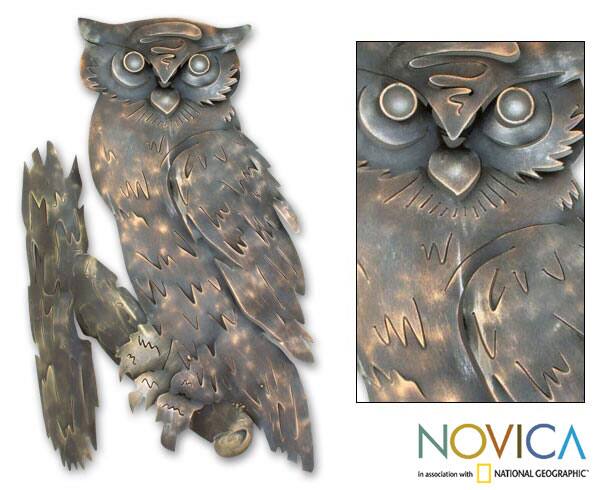 Curious Owl' Iron Wall Adornment, Handmade in , Handmade in Mexico