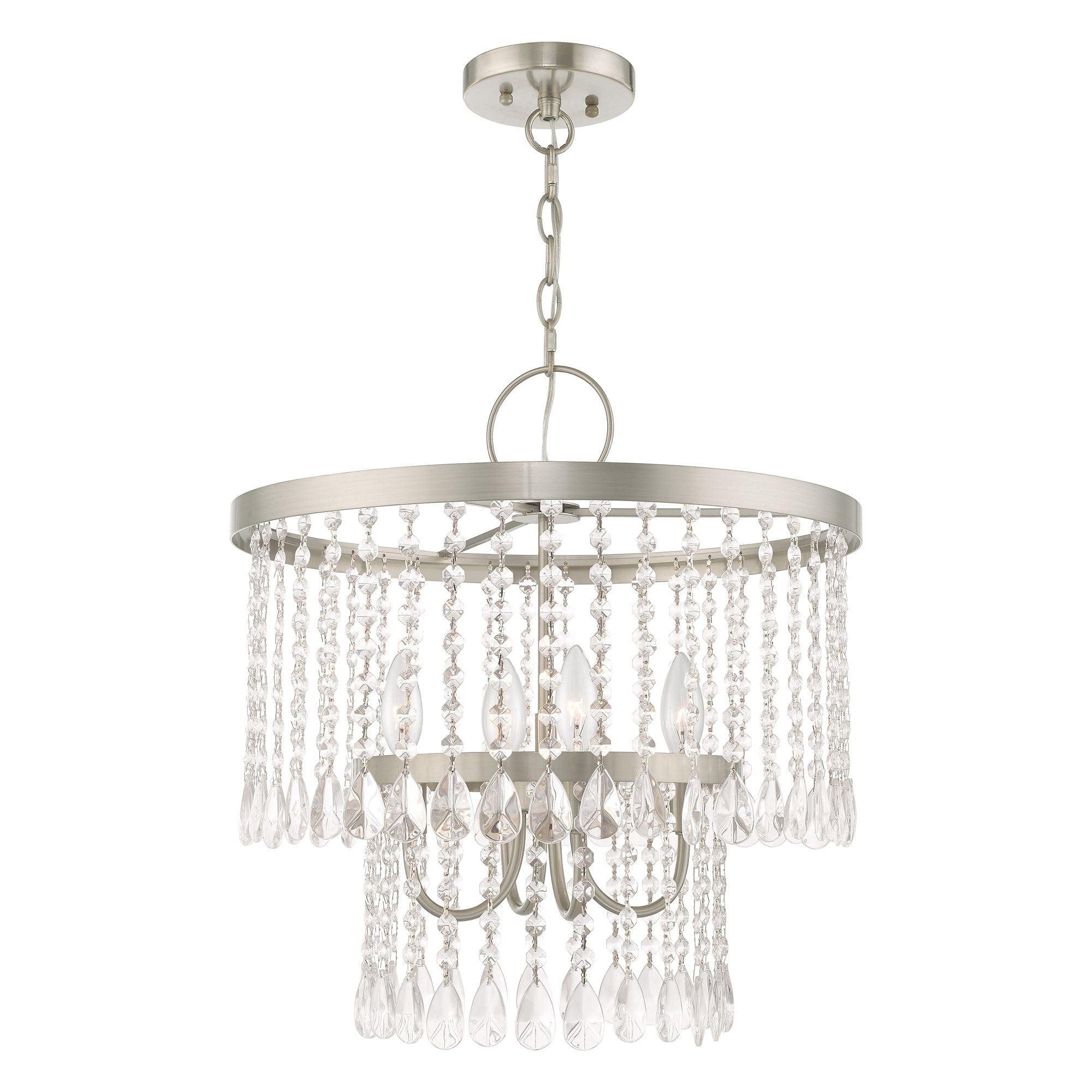 Livex Lighting Elizabeth 4-Light Brushed Nickel Pendant Chandelier - 18"Dia. x 19.5"H - Chandeliers For Bedrooms by Overstock.com