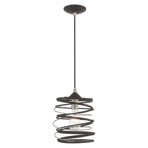 Livex Lighting Geometric Shade 1-Light Bronze Mini Pendant - 8.25"Dia. x 17"-75"Adj. H