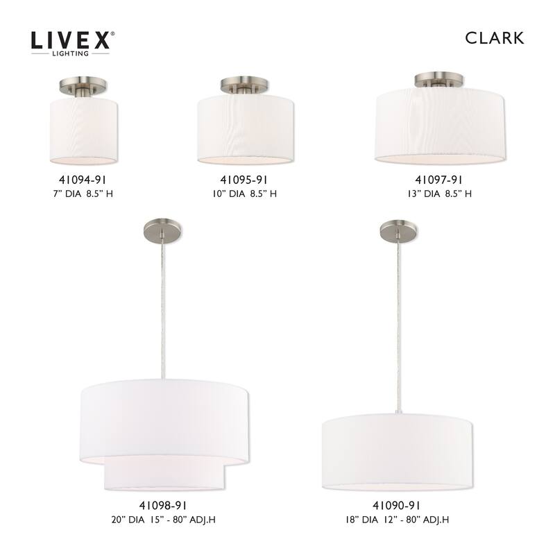 Livex Lighting Clark 1-Light Brushed Nickel Pendant Chandelier - 20"Dia. x 15"-80"Adj. H