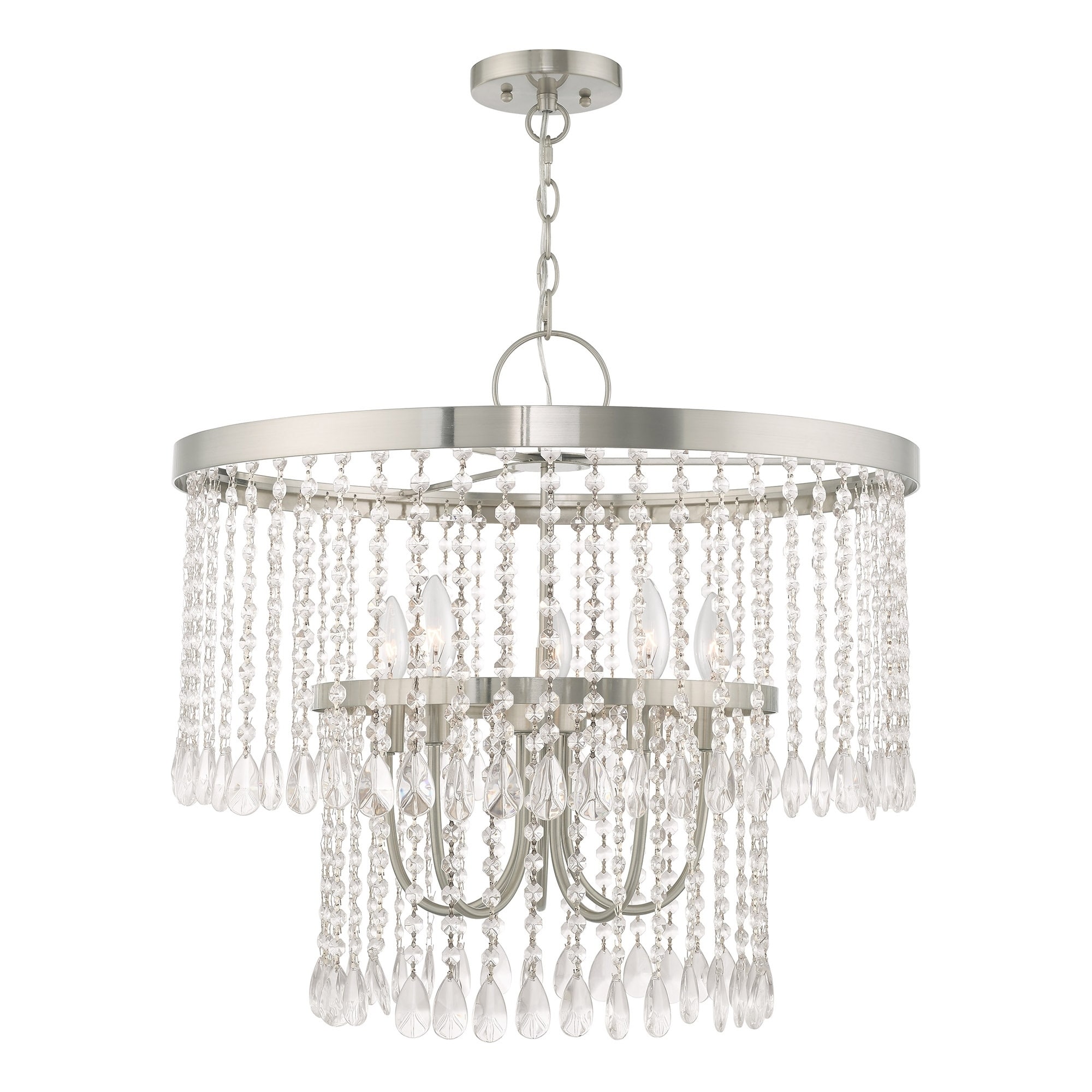Livex Lighting Elizabeth 5-Light Brushed Nickel Pendant Chandelier - 24"Dia. x 23"H - Chandeliers For Bedrooms by Overstock.com
