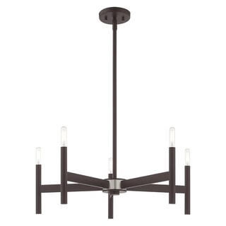 Livex Lighting Copenhagen 5-Light Chandelier - 25"Dia. x 19.75"-43.75"Adj. H (Bronze) - Chandeliers For Bedrooms by Overstock.com
