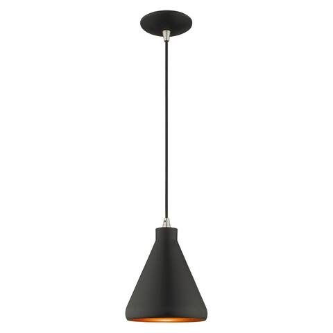 Livex Lighting Metal Cone Shade 1-Light Mini Pendant - 7"Dia. x 14"-75"Adj. H - 7"Dia. x 14"-75"Adj. H
