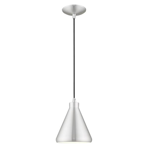 slide 8 of 26, Livex Lighting Metal Cone Shade 1-Light Mini Pendant - 7"Dia. x 14"-75"Adj. H - 7"Dia. x 14"-75"Adj. H Brushed Aluminum
