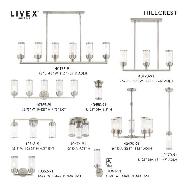 Livex Lighting Hillcrest 3 Light Brushed Nickel Linear Chandelier 27 75 L X 4 5 W X 21 5 39 5 Adj H Overstock