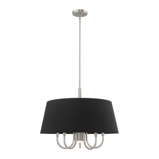 Livex Lighting Belclaire 6-Light Brushed Nickel Pendant Chandelier - 24"Dia. x 21.5"-57.5"Adj. H (Black) - Chandeliers For Bedrooms by Overstock.com