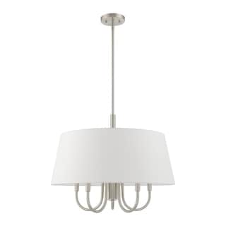 Livex Lighting Belclaire 6-Light Brushed Nickel Pendant Chandelier - 24"Dia. x 21.5"-57.5"Adj. H (Off-white) - Chandeliers For Bedrooms by Overstock.com