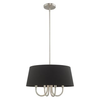 Livex Lighting Belclaire 4-Light Brushed Nickel Pendant Chandelier - 18"Dia. x 19.5"-49.5"Adj. H (Black) - Chandeliers For Bedrooms by Overstock.com