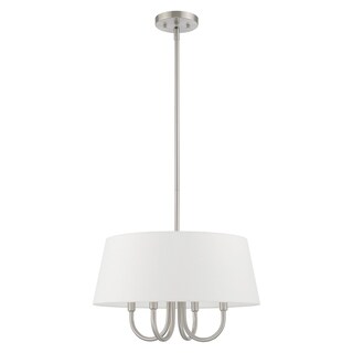 Livex Lighting Belclaire 4-Light Brushed Nickel Pendant Chandelier - 18"Dia. x 19.5"-49.5"Adj. H (Off-white) - Chandeliers For Bedrooms by Overstock.com