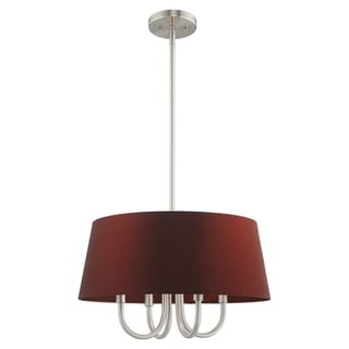 Livex Lighting Belclaire 4-Light Brushed Nickel Pendant Chandelier - 18"Dia. x 19.5"-49.5"Adj. H (Red Wine) - Chandeliers For Bedrooms by Overstock.com