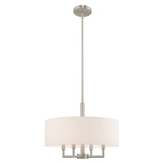 Livex Lighting Meridian 4-Light Oatmeal Drum Shade Pendant Chandelier - 18"Dia. x 22.5"-52.5"Adj. H (Brushed Nickel) - Chandeliers For Bedrooms by Overstock.com