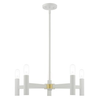 Livex Lighting Copenhagen 5-Light Chandelier - 25"Dia. x 18.5"-42.5"Adj. H (White) - Chandeliers For Bedrooms by Overstock.com