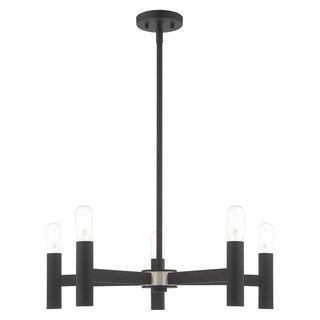Livex Lighting Copenhagen 5-Light Chandelier - 25"Dia. x 18.5"-42.5"Adj. H (Black) - Chandeliers For Bedrooms by Overstock.com
