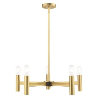 Livex Lighting Copenhagen 5-Light Chandelier - 25"Dia. x 18.5"-42.5"Adj. H (Satin Brass) - Chandeliers For Bedrooms by Overstock.com