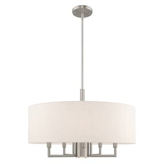 Livex Lighting Meridian 6-Light Oatmeal Drum Shade Pendant Chandelier - 24"Dia. x 24.5"-54.5"Adj. H (Brushed Nickel) - Chandeliers For Bedrooms by Overstock.com