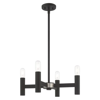 Livex Lighting Copenhagen 4-Light Mini Chandelier - 20"Dia. x 18.5"-42.5"Adj. H (Black - Matte) - Chandeliers For Bedrooms by Overstock.com