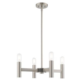 Livex Lighting Copenhagen 4-Light Mini Chandelier - 20"Dia. x 18.5"-42.5"Adj. H (Brushed Nickel - Brushed) - Chandeliers For Bedrooms by Overstock.com