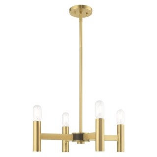 Livex Lighting Copenhagen 4-Light Mini Chandelier - 20"Dia. x 18.5"-42.5"Adj. H (Satin Brass - Satin) - Chandeliers For Bedrooms by Overstock.com