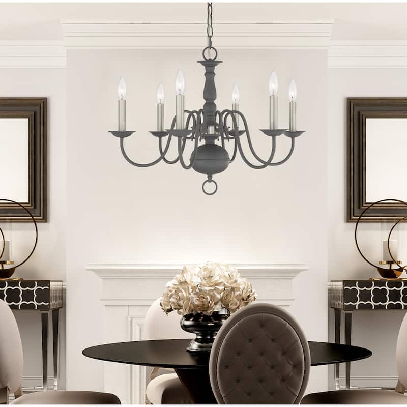 Livex Lighting Williamsburgh 6-Light Scandinavian Gray Chandelier - 24"Dia. x 18"H