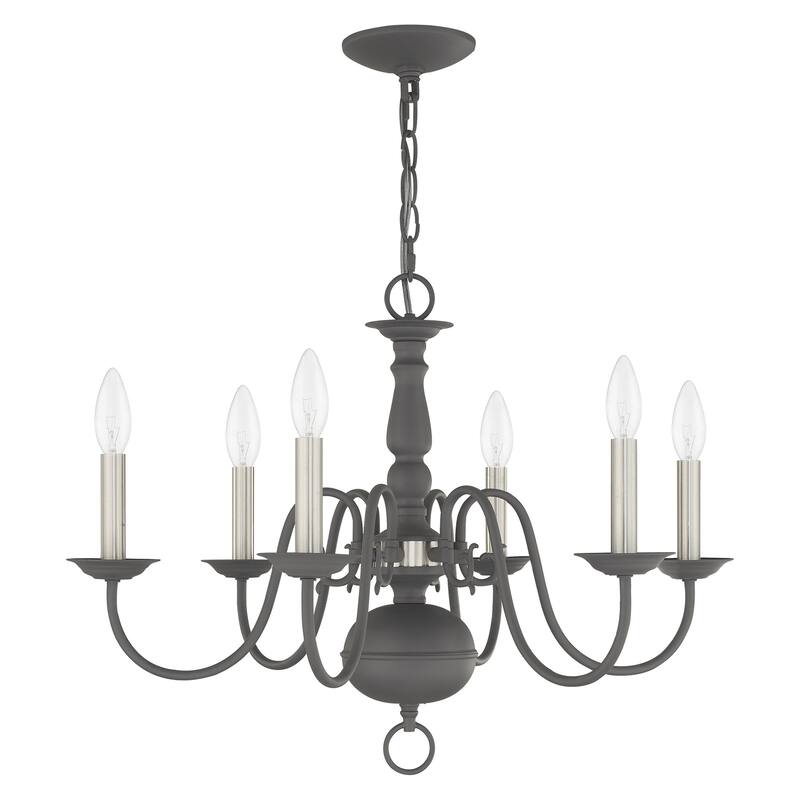 Livex Lighting Williamsburgh 6-Light Scandinavian Gray Chandelier - 24"Dia. x 18"H