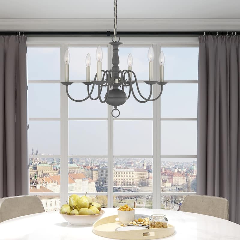 Livex Lighting Williamsburgh 6-Light Scandinavian Gray Chandelier - 24"Dia. x 18"H