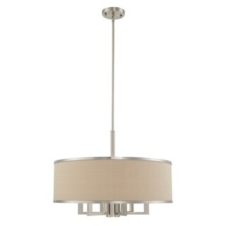 Livex Lighting Park Ridge Ash-gray Drum Shade  7-Light Pendant Chandelier - 24"Dia. x 20.25"-56"Adj. H (Brushed Nickel) - Chandeliers For Bedrooms by Overstock.com