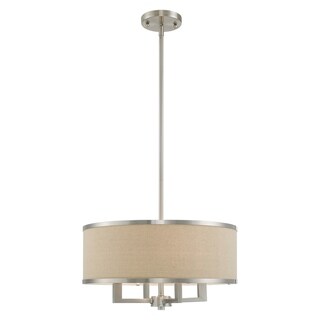 Livex Lighting Park Ridge Ash-gray Drum Shade  4-Light Pendant Chandelier - 18"Dia. x 18"-48"Adj. H (Brushed Nickel) - Chandeliers For Bedrooms by Overstock.com