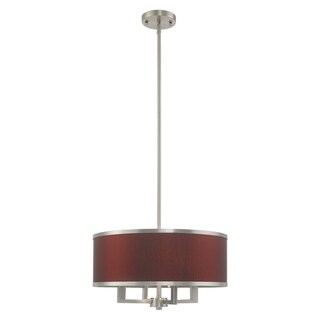 Livex Lighting Park Ridge 4-Light Pendant Chandelier - 18"Dia. x 18"-48"Adj. H (Brushed Nickel w/ Red Wine Shade) - Chandeliers For Bedrooms by Overstock.com