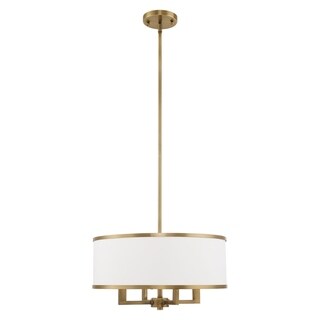 Livex Lighting Park Ridge 4-Light Pendant Chandelier - 18"Dia. x 18"-48"Adj. H (Antique Brass w/ Off-white Shade) - Chandeliers For Bedrooms by Overstock.com