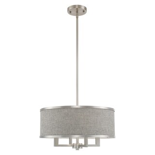 Livex Lighting Park Ridge 4-Light Pendant Chandelier - 18"Dia. x 18"-48"Adj. H (Brushed Nickel w/ Gray Shade) - Chandeliers For Bedrooms by Overstock.com