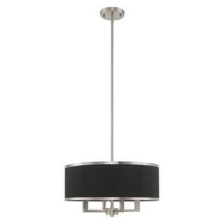 Livex Lighting Park Ridge 4-Light Pendant Chandelier - 18"Dia. x 18"-48"Adj. H (Brushed Nickel w/ Black Shade) - Chandeliers For Bedrooms by Overstock.com
