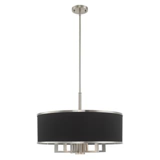 Livex Lighting Park Ridge 7-Light Pendant Chandelier - 24"Dia. x 20.25"-56"Adj. H (Brushed Nickel w/ Black Shade) - Chandeliers For Bedrooms by Overstock.com
